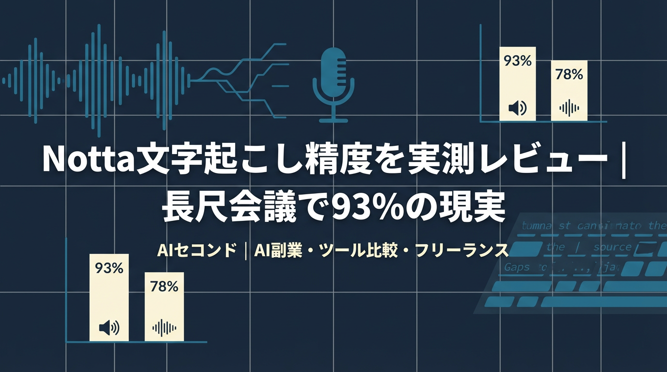 Notta文字起こし精度｜Notta文字起こし精度を実測レビュー｜長尺会議で93%の現実｜AIセコンド アイキャッチ (AIセコンド)